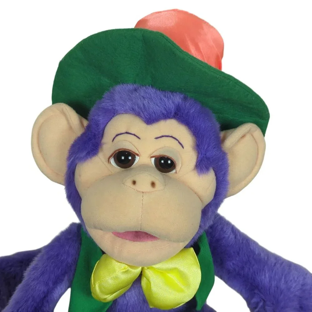 Vintage Wisharoo Park Bestever Plush Purple Monkey with Hat and Bow 1998 PBS